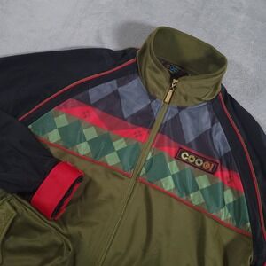 COOGI Track Jacket Men Large Olive Green Argyle Geometric Zip Up Hip Hop‎ Retro